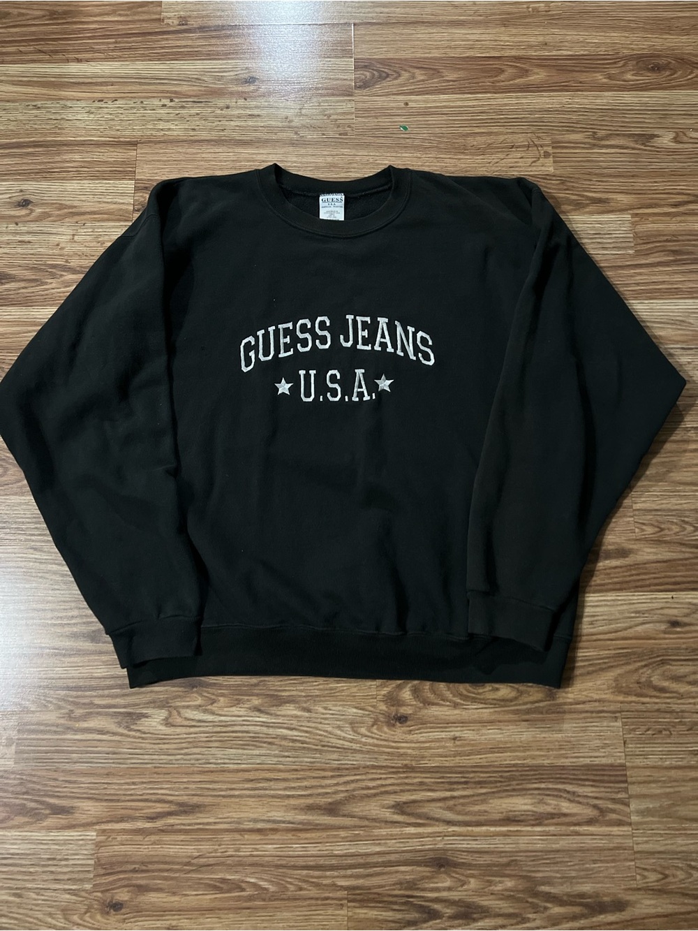 Vintage Guess Black Crewneck Sweatshirt with White 'GUESS JEANS U.S.A.' Logo Y2K